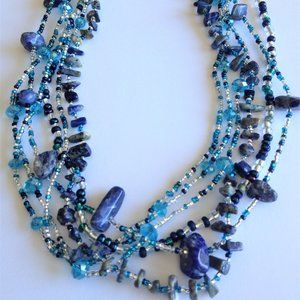 18" Czech Glass Bead BLUES & CRYSTAL Nec…